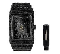 Men's Fully Iced Out Rectangle Watch, 40mm Case, BLACK, mens-standard, Modern