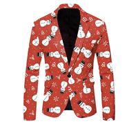 Men's Fun Christmas Suit Snowfalke Santa Xmas Tree Print Long Sleeve Jacket Blazer Coats Casual Plus Size Chic Slim Fit Xmas Costume Set Festival Rave Outfit Xmas Party (71-Watermelon Red, XXXL)