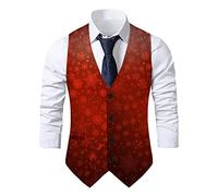 Men's Fun Waistcoat Christmas Festive Happy Santa Xmas Waistcoa Men Christmas Vest for Men Suit Regular Fit Graphic Party Wedding Christmas Suit Vest Pockets Christmas Dress Waistcoats for Men UK