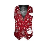 Men's Fun Waistcoat Christmas Festive UK Happy Santa Claus Xmas Suit Vests Men's Christmas Vest Suit Tie Holiday Business Bow Tie Dress Waistcoat V-Neck Party Snowflake Xmas Costumes (81-Red, XL)