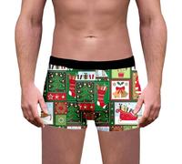 Mens Funny Boxers- Woven Boxers for Men- Boxers Reindeer Snowflake Santa Claus Printed Underwear Loose Festive Costumes Plus Size Soft 3d Novelty Xmas Underpants Breathable Comfortable Retro