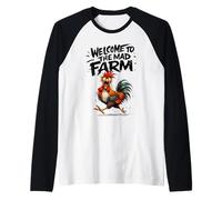 Mens Funny Chicken Dad Welcome to the mad Farm with Crazy Rooster Raglan Baseball Tee