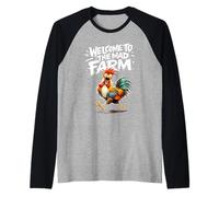 Mens Funny Chicken Dad Welcome to the mad Farm with Crazy Rooster Raglan Baseball Tee
