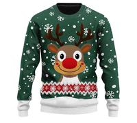 Men's Funny Christmas Jumper, Ugly Christmas Jumper with Reindeer Pattern, Ugly Christmas Sweater, Christmas Long Sleeve Shirt, Xmas Winter Jumper, Funny Christmas Costume, Green, 3XL