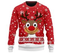 Men's Funny Christmas Jumper, Ugly Christmas Jumper with Reindeer Pattern, Ugly Christmas Sweater, Christmas Long Sleeve Shirt, Xmas Winter Jumper, Funny Christmas Costume, red, L