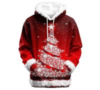 Mens Funny Christmas Jumpers Oversized Novelty Santa Claus Snowman Reindeer Red Wine Glass Printed Xmas Hoodies with Pockets Ugly Christmas Sweatshirts for Men UK Plus Szie Pullover Holiday Party Tops