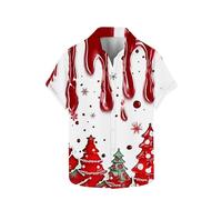 Men's Funny Christmas Shirt Short Sleeve Xmas T-Shirt Mens Reindeer Snowflakes Printed Blouse Button Down Vintage Tshirt Cute Novelty Party Tees Turndown Collar Holiday Shirts Plus Size Tee Tops