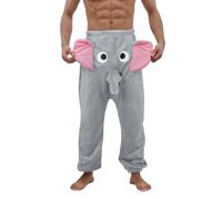 Mens Funny Elephant Lounge Pants Novelty Humorous 3D Cartoon Pajama Bottoms Flannel PJS Shorts Nightwear Loungewear Animal Themed Boxer Trtousers Grey