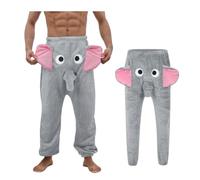Mens Funny Elephant Pajama Trousers Jumbo Trunks with Large Ears and Nose Flannel Sleepwear and Nightwear Novelty Loose Fit Pajama Pants for Couple Wear Unisex Animal Themed Homewear Loungewear Grey