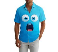 Men's Funny Face Print Shirts Short Sleeve Button-Down Tops Loose Fit Blouses Face Smile Casual Shirts Summer Tops for Vacation Holiday Hawaii Beach Party Club Daily Wear UK Workout Fitness Gym
