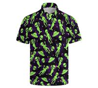 Men's Funny Golf Polo Shirts Short Sleeve Performance Golf Shirts Hawaiian Golf Polos for Summer, Green Alien, XL