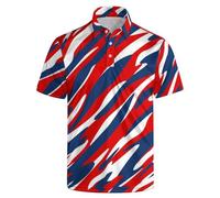 Men's Funny Golf Polo Shirts Short Sleeve Performance Golf Shirts Hawaiian Golf Polos for Summer, Red White Blue, 3XL