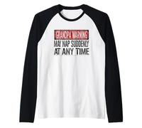 Mens Funny Grandpa Warning Sign - May Nap Suddenly At Any Time Raglan Baseball Tee