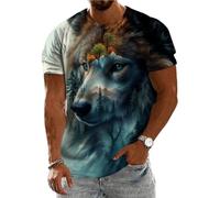 Men's Funny Graphic Tees Animal Tree Print T-Shirt Crew Neck Short Sleeve Shirt Lightweight Fashion Clothes Mountain Wolf XL