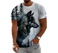 Men's Funny Graphic Tees Animal Tree Print T-Shirt Crew Neck Short Sleeve Shirt Lightweight Mountain Wolf Golden Eagle L