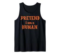 Mens Funny Halloween, Prented I Am a Human, Alien Costume Tank Top