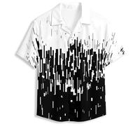 Mens Funny Hawaiian Shirts 3D Graphic Button Down Short Sleeve Tropical Holiday Beach Aloha Shirt, Black White Geometry, Large
