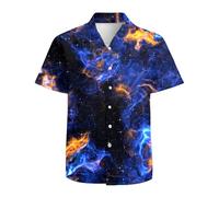 Mens Funny Hawaiian Shirts 3D Graphic Button Down Short Sleeve Tropical Holiday Beach Aloha Shirt, Blue Smoke, XXL