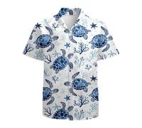 Mens Funny Hawaiian Shirts 3D Graphic Button Down Short Sleeve Tropical Holiday Beach Aloha Shirt, Blue Turtle, Medium
