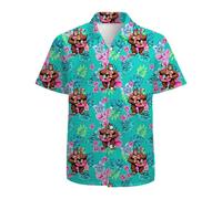 Mens Funny Hawaiian Shirts 3D Graphic Button Down Short Sleeve Tropical Holiday Beach Aloha Shirt, Cartoon Monkey Flamingo, XXL