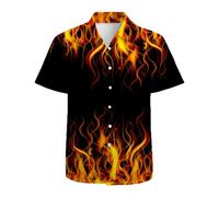 Mens Funny Hawaiian Shirts 3D Graphic Button Down Short Sleeve Tropical Holiday Beach Aloha Shirt, Cool Flame, Medium
