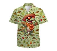 Mens Funny Hawaiian Shirts 3D Graphic Button Down Short Sleeve Tropical Holiday Beach Aloha Shirt, Cowboy Dinosaur, 3XL