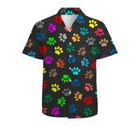 Mens Funny Hawaiian Shirts 3D Graphic Button Down Short Sleeve Tropical Holiday Beach Aloha Shirt, Dog Paw Print, Large