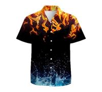 Mens Funny Hawaiian Shirts 3D Graphic Button Down Short Sleeve Tropical Holiday Beach Aloha Shirt, Fire Water, XL