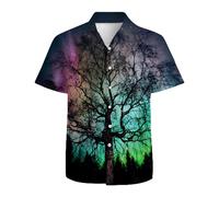 Mens Funny Hawaiian Shirts 3D Graphic Button Down Short Sleeve Tropical Holiday Beach Aloha Shirt, Galaxy Green, XXL