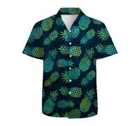 Mens Funny Hawaiian Shirts 3D Graphic Button Down Short Sleeve Tropical Holiday Beach Aloha Shirt, Pineapple, 3XL