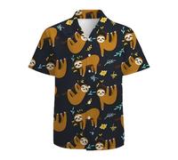 Mens Funny Hawaiian Shirts 3D Graphic Button Down Short Sleeve Tropical Holiday Beach Aloha Shirt, Sloth Tree, Large