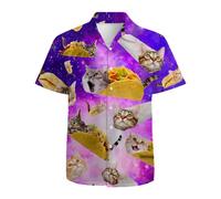Mens Funny Hawaiian Shirts 3D Graphic Button Down Short Sleeve Tropical Holiday Beach Aloha Shirt, Taco Cat, S