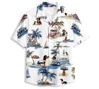 Mens Funny Hawaiian Shirts 3D Graphic Button Down Short Sleeve Tropical Holiday Beach Aloha Shirt, Tropic Dog Print, Medium