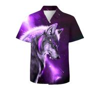 Mens Funny Hawaiian Shirts 3D Graphic Button Down Short Sleeve Tropical Holiday Beach Aloha Shirt, Wolf Purple, XL