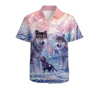 Mens Funny Hawaiian Shirts 3D Graphic Button Down Short Sleeve Tropical Holiday Beach Aloha Shirt, Wolf Cool, XL