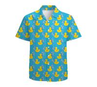 Mens Funny Hawaiian Shirts 3D Graphic Button Down Short Sleeve Tropical Holiday Beach Aloha Shirt, Yellow Ducks, Large