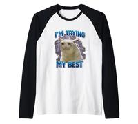 Mens Funny I'm Trying My Best Sad Cat Design Raglan Baseball Tee