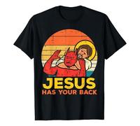 Mens Funny Jesus Has Your Back T-Shirt - Funny Jiu Jitsu Shirt for BJJ and MMA Fighters | Humorous Devil and Jesus Top, style_a01 black, L