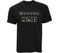 Mens Funny Men T Shirt How to Pick Up Chicks Pun Joke Silly Novelty Pub Tshirt Tee Black