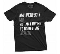 Men's Funny Sarcastic Tee Shirt am I Perfect no Birthday Humorous Gift Tee Shirt Sarcasm Shirts, Black, Large