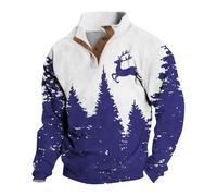 Men's Funny Snowflakes Reindeer Winter Jumper Warm Christmas Jumper V-Neck with Button Placket Long Sleeves Fashionable Sweatshirt Winter Jumper Without Hood, 01-Dark Purple, 3XL