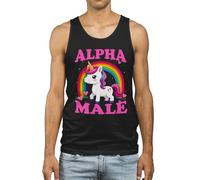 Mens Funny Stag Do Vest Alpha Male Rainbow Unicorn for Him Guys Groom-to-Be Bachelor Party Gift Night Holiday Weekend, M, Black