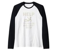 Mens Funny Stick Figure Falling Help I’ve Fallen and Can’t Get Up Raglan Baseball Tee