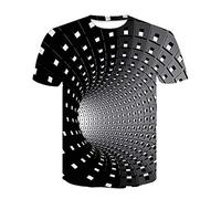 Men's Funny T-Shirt,3D Swirl Print Optical Illusion Hypnosis Tee Top, Unisex 3D Colorful Printed Round Neck Summer Tops Casual Short Sleeve T Shirts Novelty Wolf Head Print T-Shirt L