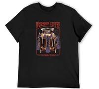 Mens Funny T-Shirts Worship Coffee Graphic Tee Shirt Cotton Top Men O Neck Tee Black XL