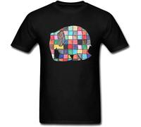 Men's Funny Tops Shirt 100% Cotton Casual Colored Club Elmer Elephant Patchwork Image Tops Black T-Shirts Black L
