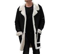 Mens Fur Lined Trench Coat| Mens Western Trench Coat| Faux Fur Sherpa Fleece Lined Overcoat| Slim Fit Trucker Overcoat| Winter Warm Outwear| Fluffy Lapel Motorcycle Peacoat| Cargo Work Peacoat