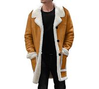 Mens Fur Lined Trench Coat| Mens Western Trench Coat| Faux Fur Sherpa Fleece Lined Overcoat| Slim Fit Trucker Overcoat| Winter Warm Outwear| Fluffy Lapel Motorcycle Peacoat| Cargo Work Peacoat