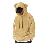 Men's Fuzzy Fluffy Hoodies Teddy Borg Hoodie Smart Casual Stylish Fleece Lined Plush Thermal Pullover Jacket Coat with Kangaroos Pockets Cute Bear Ear Hooded Sweatshirt for Autumn Winter Yellow