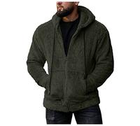 Mens Fuzzy Sherpa Fleece Full Zip Hoodie Sweatshirts Long Sleeve Sport Front Pocket Fall Outwear Winter Hooded Jacket(Army Green,Medium)
